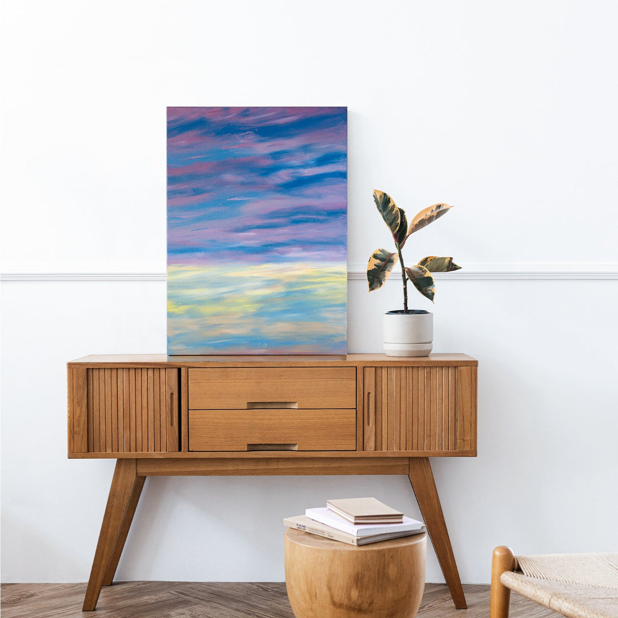 Original Abstract Oil Painting on Canvas - Morning glow over the sea