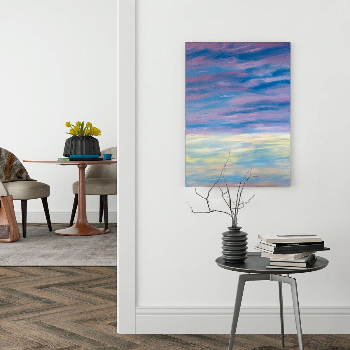 Original Abstract Oil Painting on Canvas - Morning glow over the sea