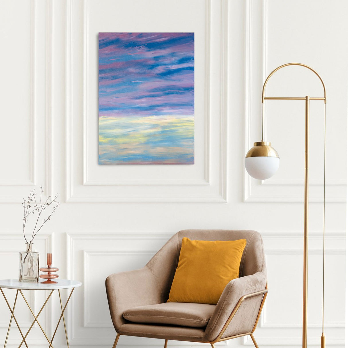 Original Abstract Oil Painting on Canvas - Morning glow over the sea