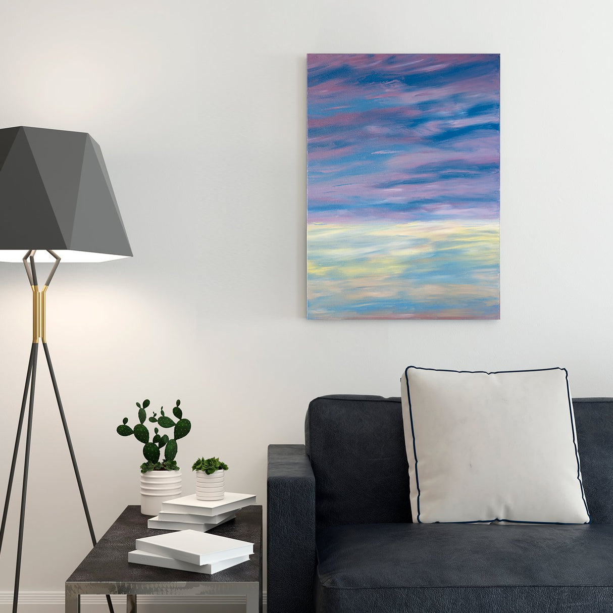 Original Abstract Oil Painting on Canvas - Morning glow over the sea